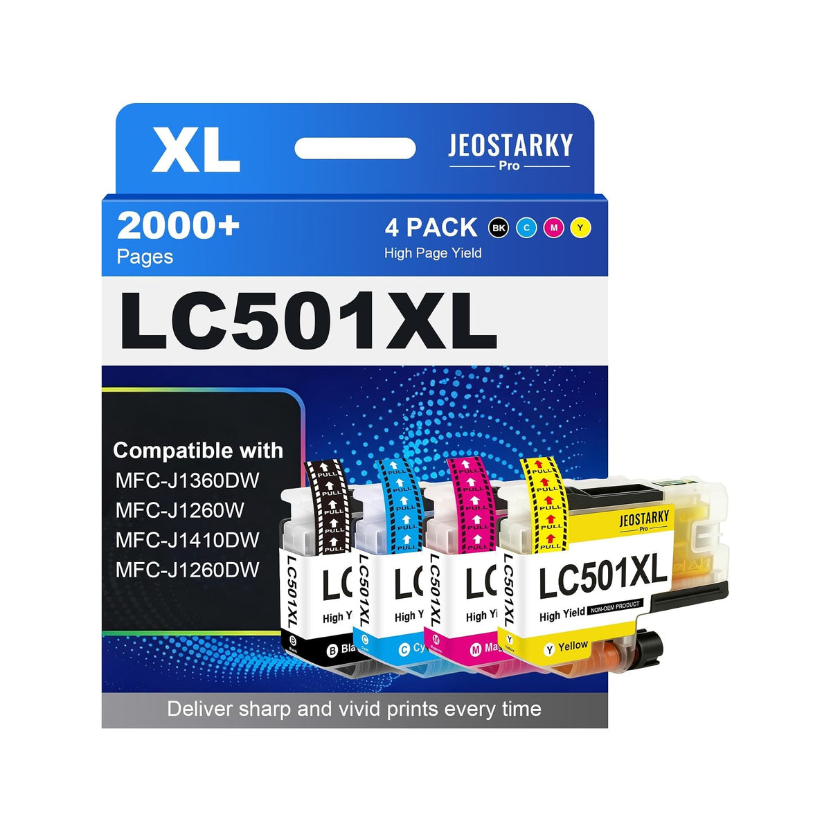 JEOSTARKY PRO 适用于 Brother LC501XL 的兼容墨盒四色套装（黑青品黄 4 支）