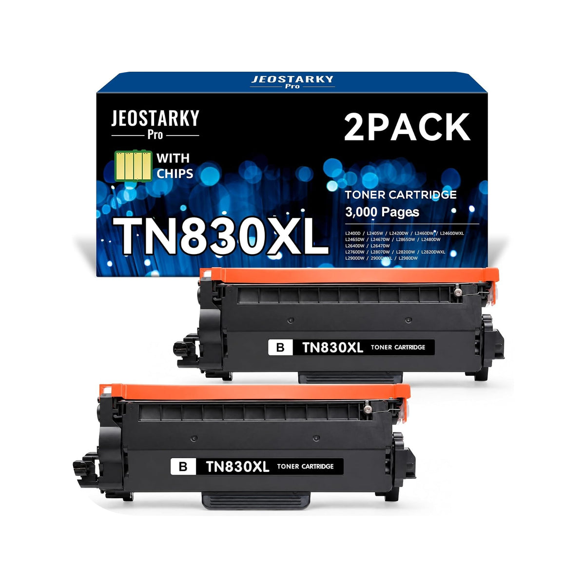 JEOSTARKY PRO 适用于 Brother TN830XL 的兼容黑色高容硒鼓（2 支装）